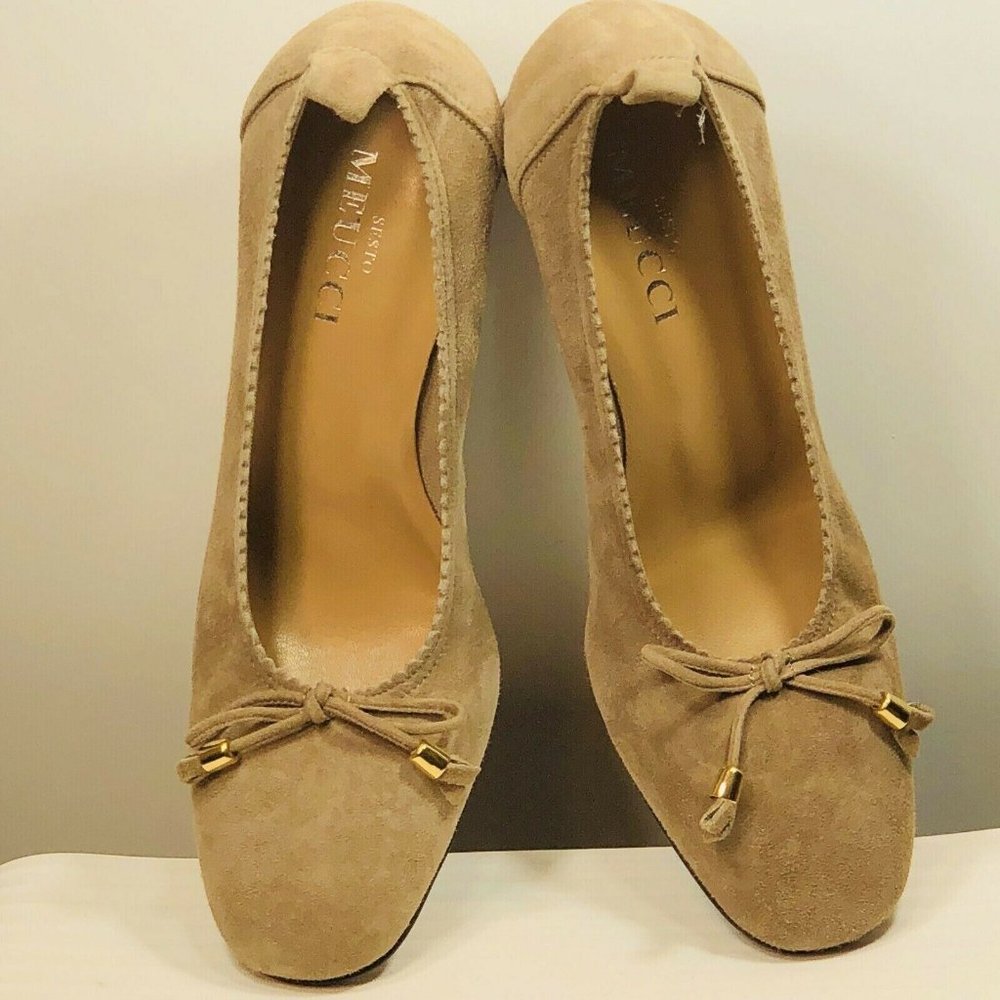 Sesto Meucci Suede Leather Gold Trim Shoes Pumps - Picture 10 of 12